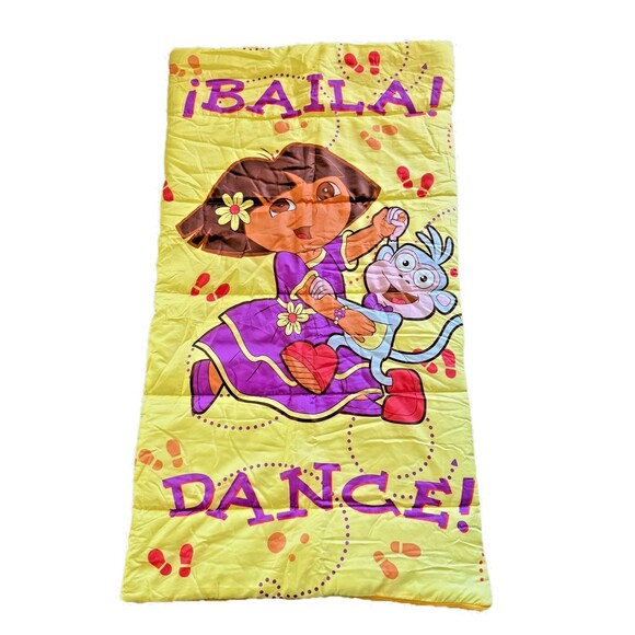 Vintage Y2K Children’s Dora the Explorer and Boots Sleeping Bag Dance Yellow EUC - Picture 1 of 8